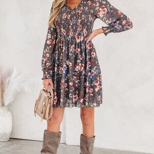 Floral Mesh Long Sleeve Mini Dress